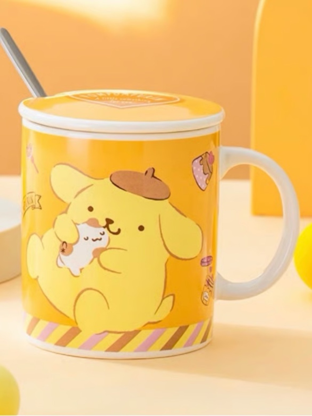 Yellow Cute Cartoon Ceramic Pet-Themed Mug with Lid